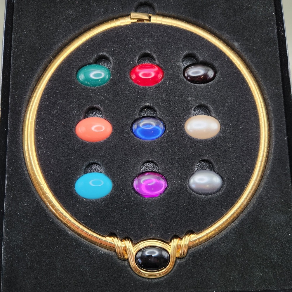 Vintage Joan Rivers Omega Necklace Interchangeable Cabochons Old Money Gold Tone